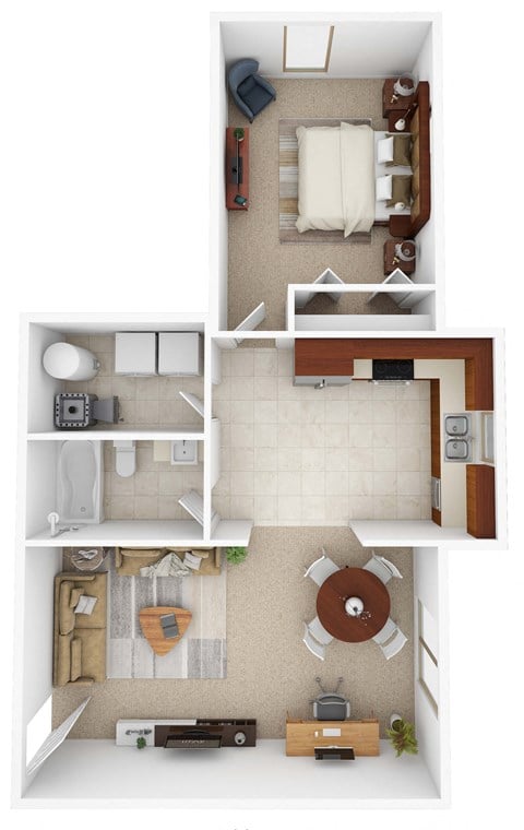 Floor plan for 1 bed, 1 bath, 780 sqft